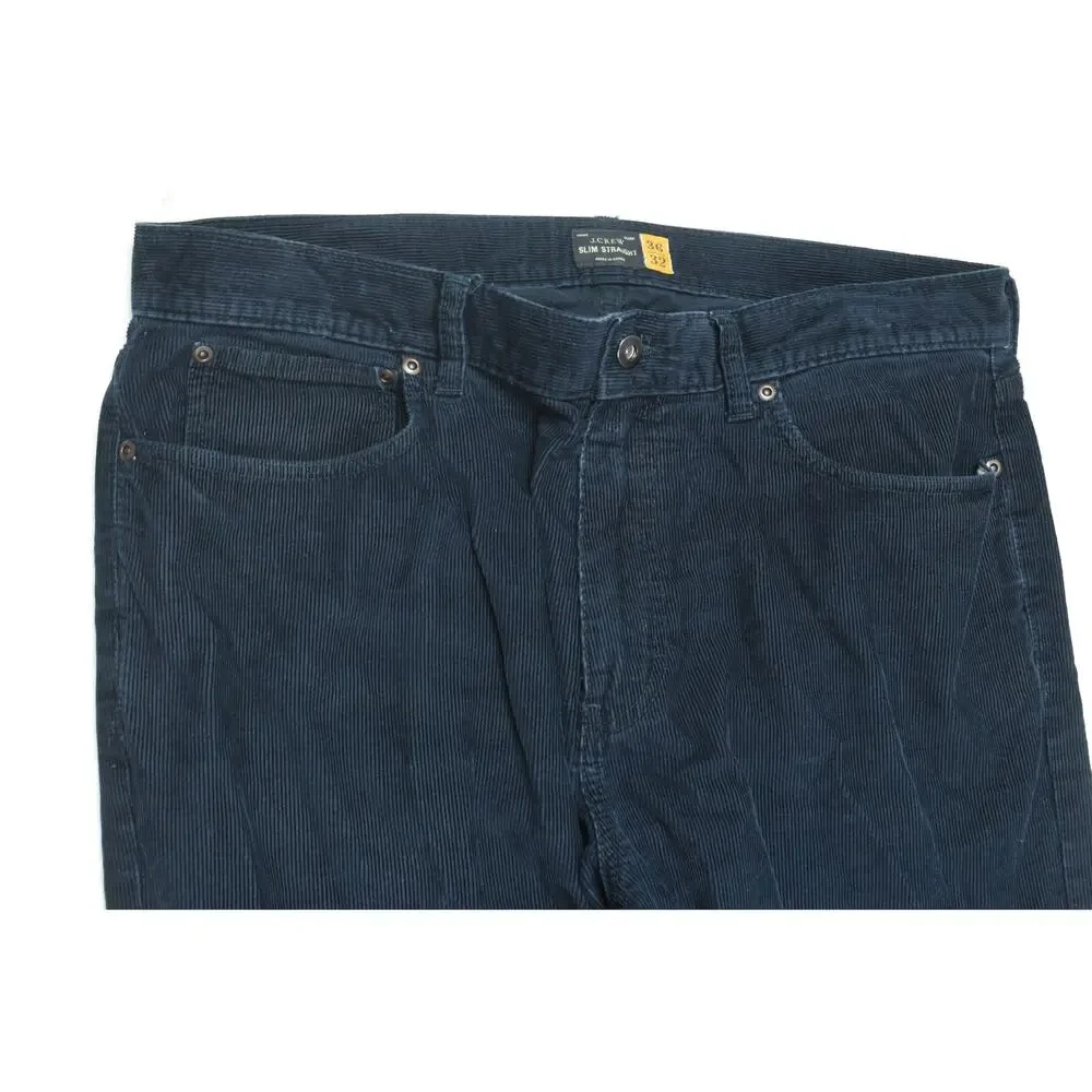 J.Crew Straight Fit Corduroy Pants Mens 36x32 (37x30) Blue Slim 5-Pocket Cotton